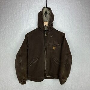 Carhartt Sierra Jacket Sherpa Lined Mens Small J141 DKB Dark Brown Distressed